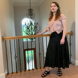 Handwoven Handmade Black 100% Silk Wrap Skirt fits 0-14, XS-XL, NWT, 48"waist